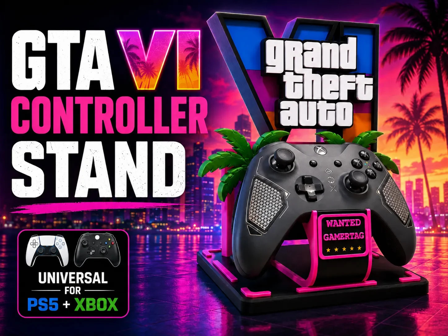 GTA VI 6 Controller Stand | Custom Gamertag | Universal PS5 XBox