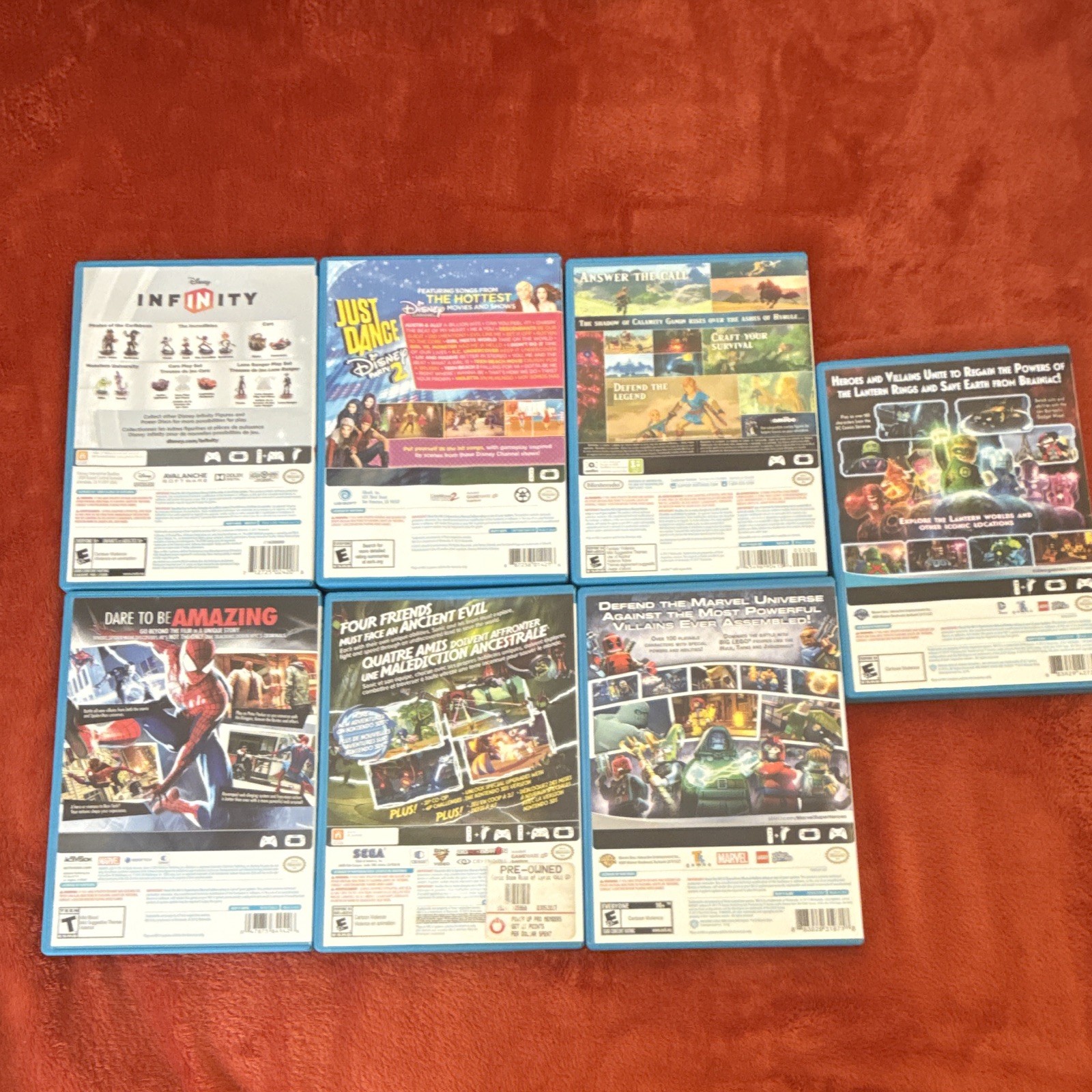 Nintendo Wii U Games Lot (7) w/ Cases: Zelda BOTW, Just Dance, Sonic Boom