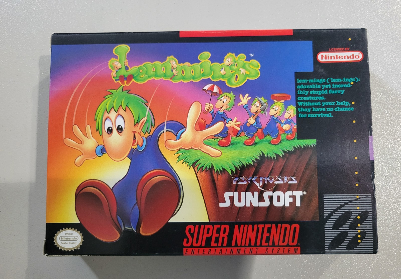 Sunsoft Lemmings SNES Complete in Box w/ Manual NTSC-U/C Puzzle Strategy 1991