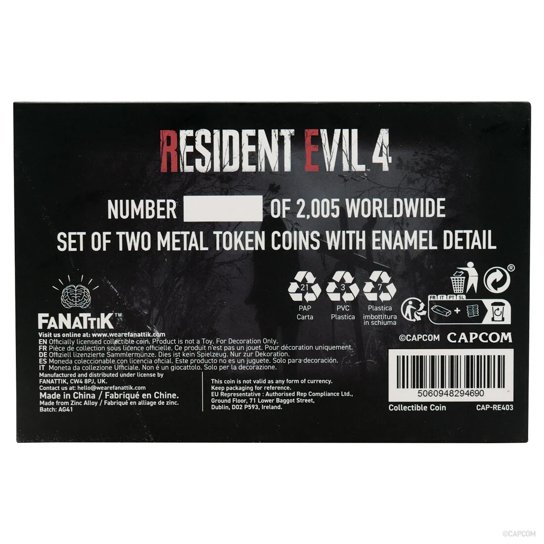 Resident Evil 4 Metal Shooting Gallery Tokens Coin Set of Two