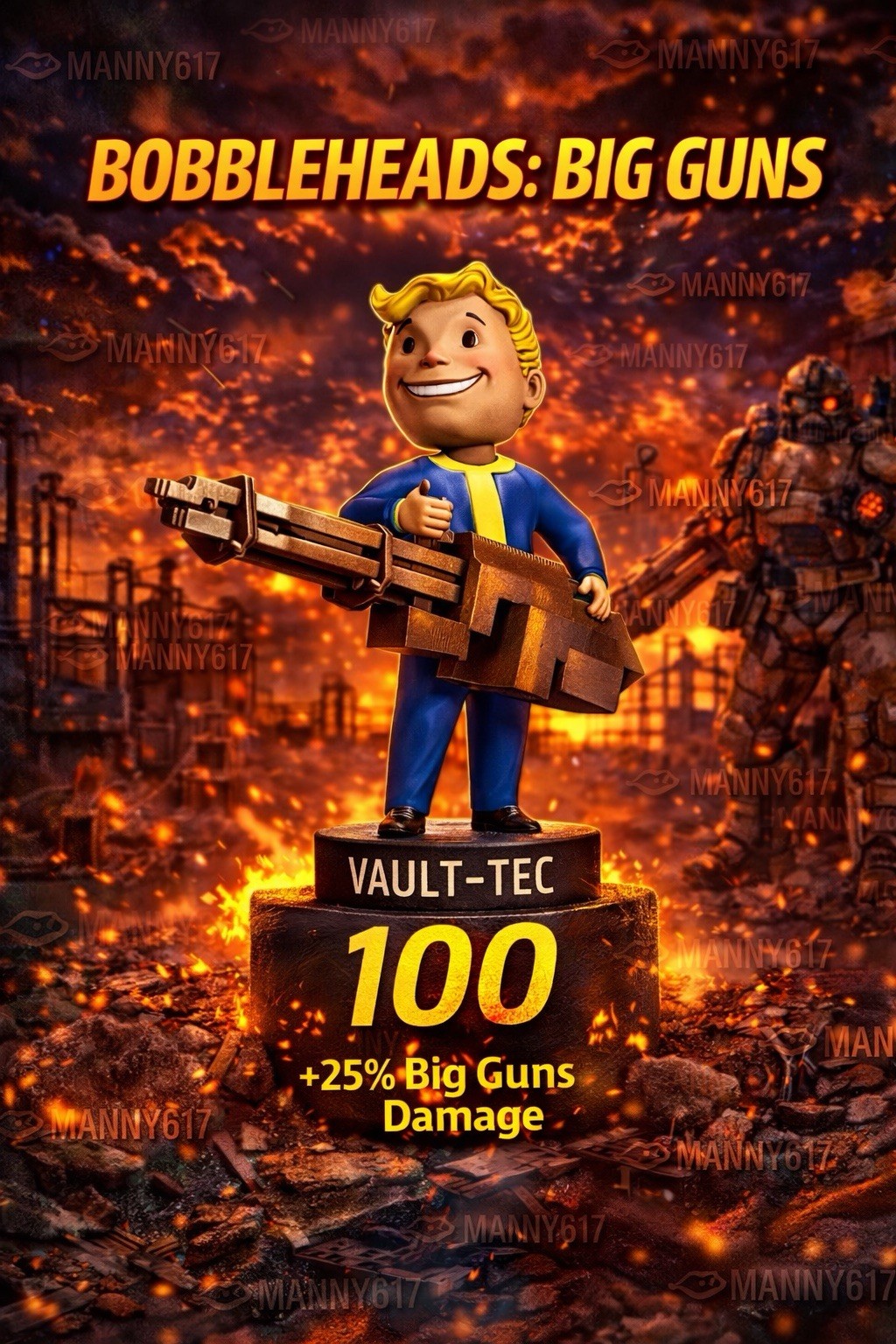 Fallout 76 100 Big Guns Bobbleheads PS4 PS5 +25% Damage Fast Delivery