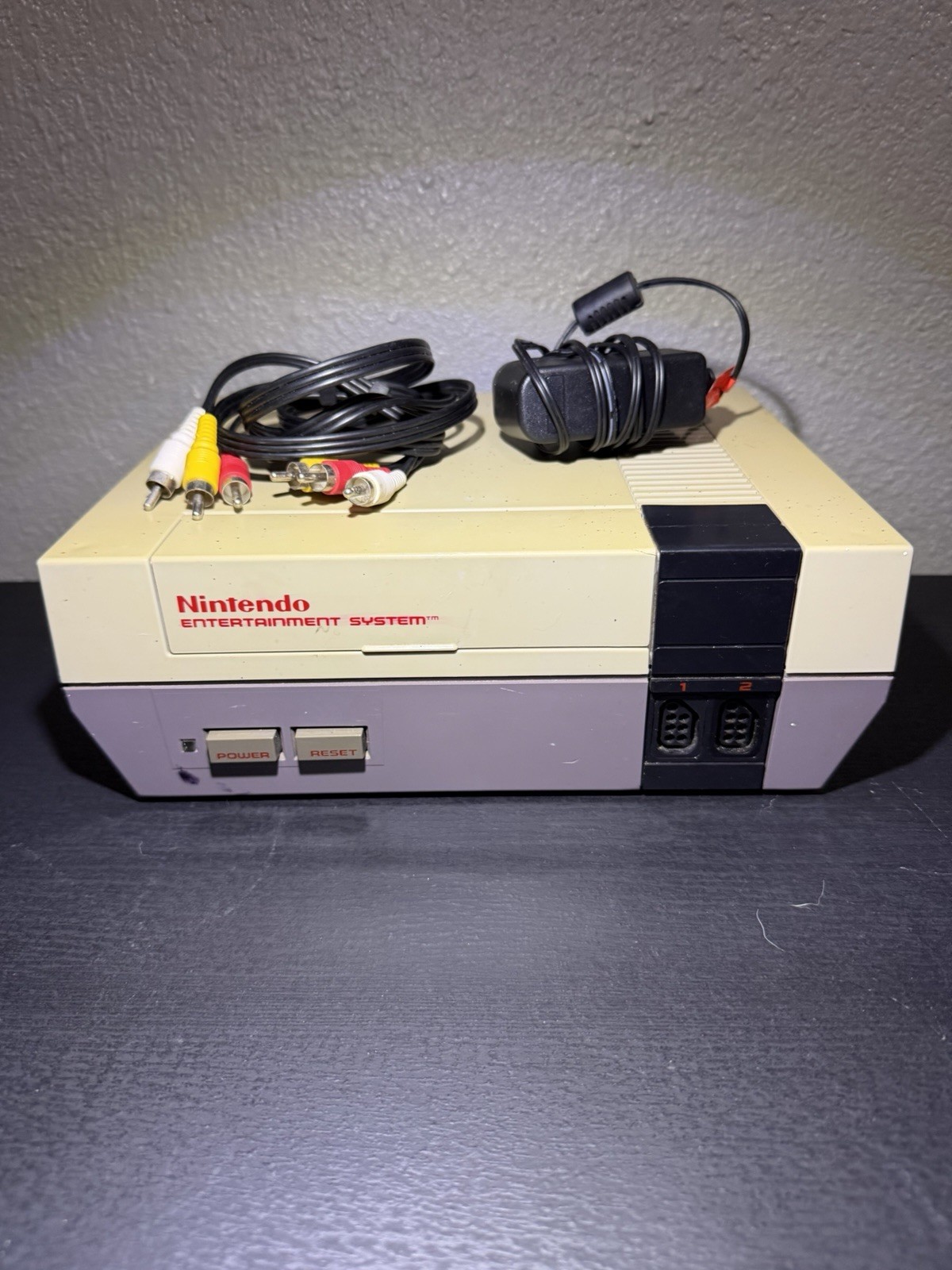 Nintendo NES Console Tested & Working OEM Power/AV Cables No Controller Yellowed