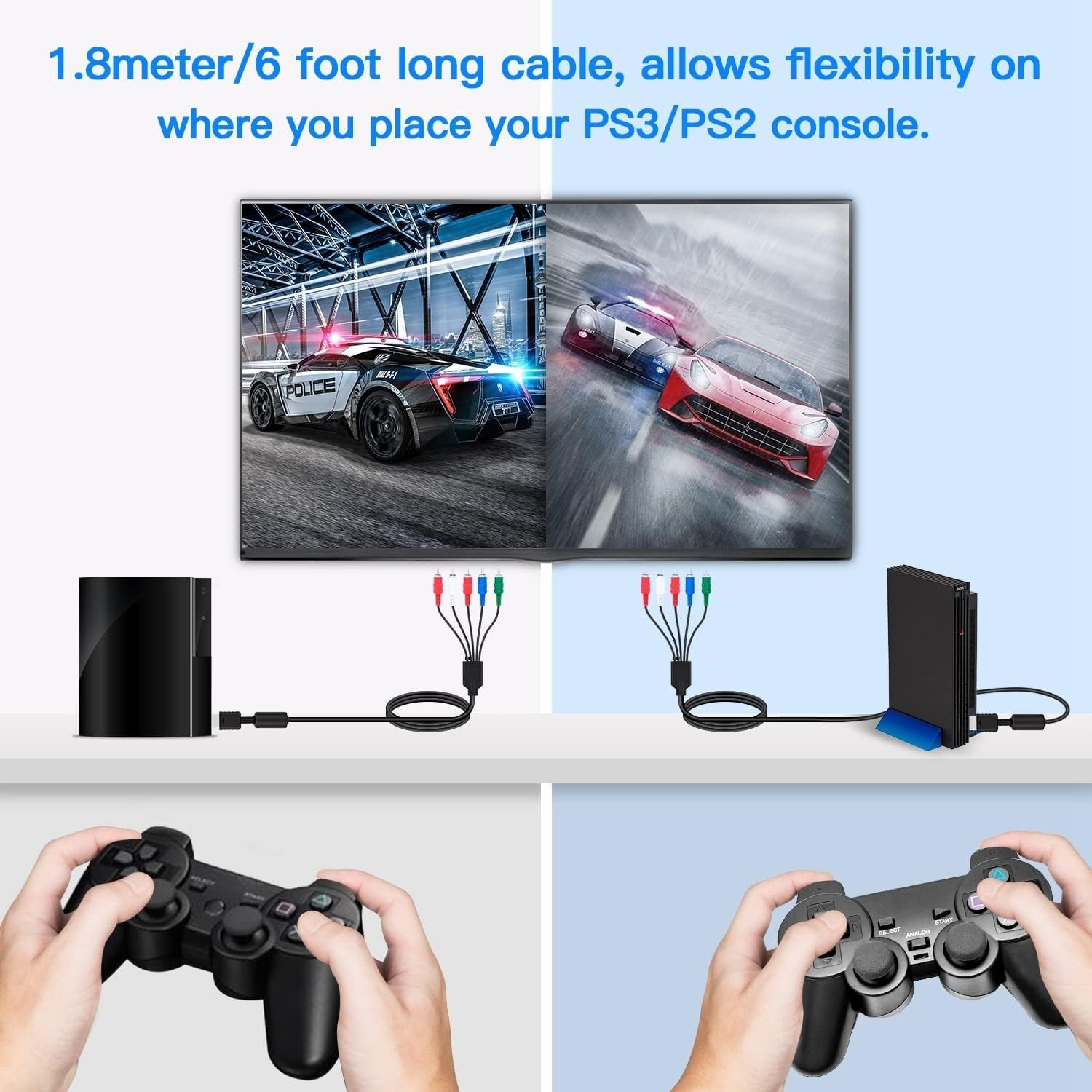 6FT HD AV Component Cable for PS2/PS3 – Enhance Your Gaming Experience