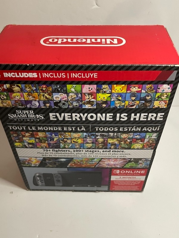 Nintendo Switch OLED Console Smash Bros Bundle W/ GAME Cartridge + 12mo Membersh
