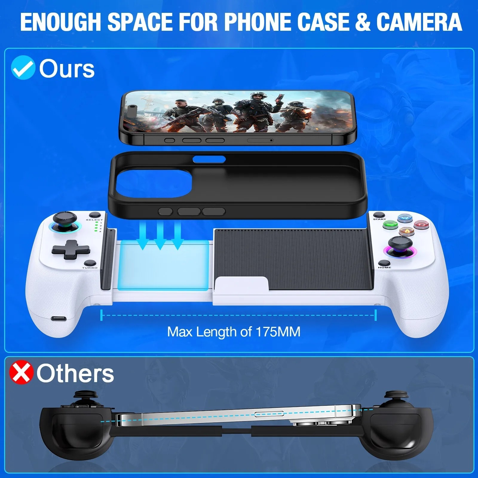 Mobile Game Controller for iPhone/Android,iOS Wireless Gaming Controller+RGB