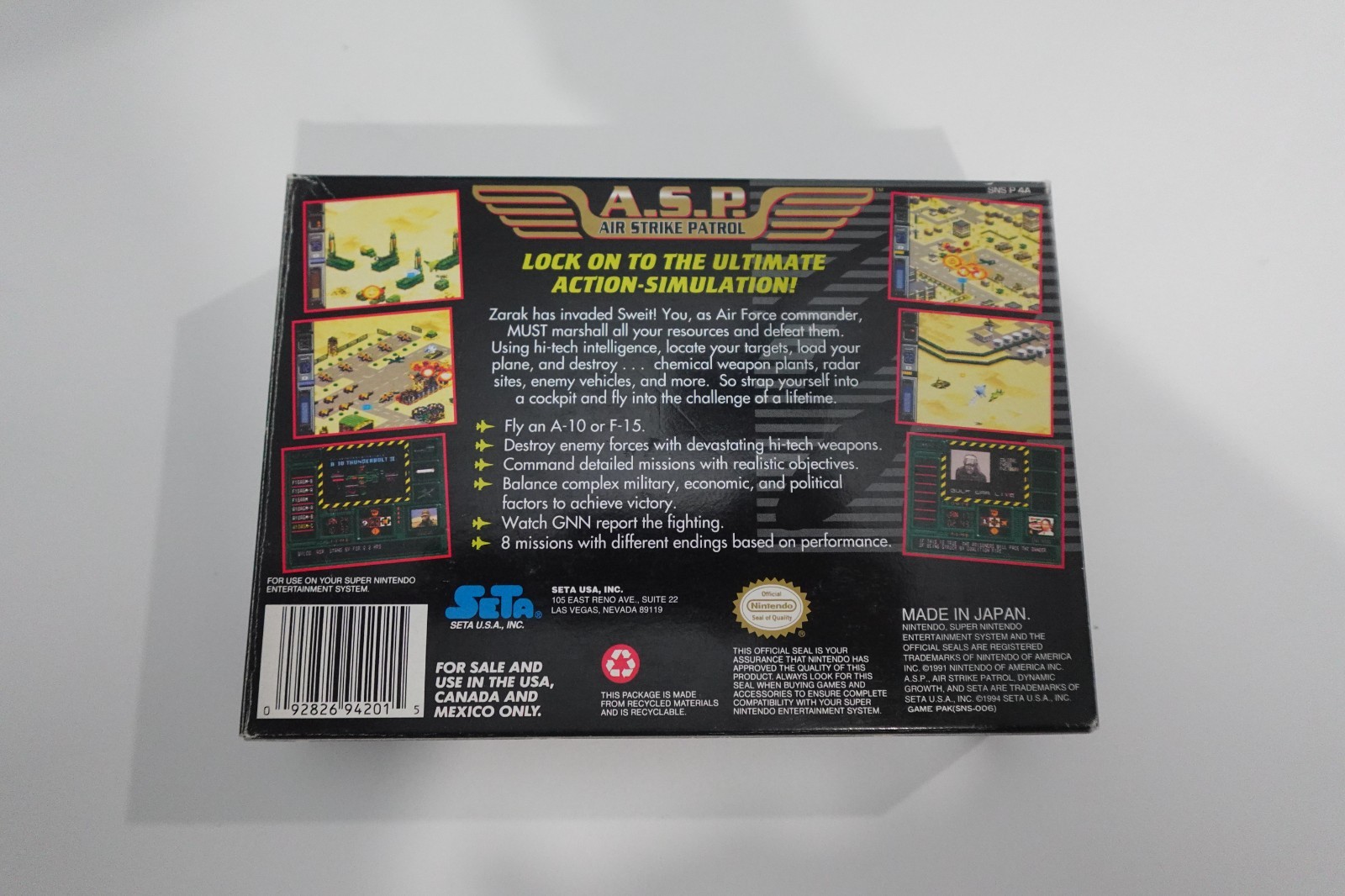 Air Strike Patrol A.S.P. (Super Nintendo SNES, 1994) with Box Nice Condition!