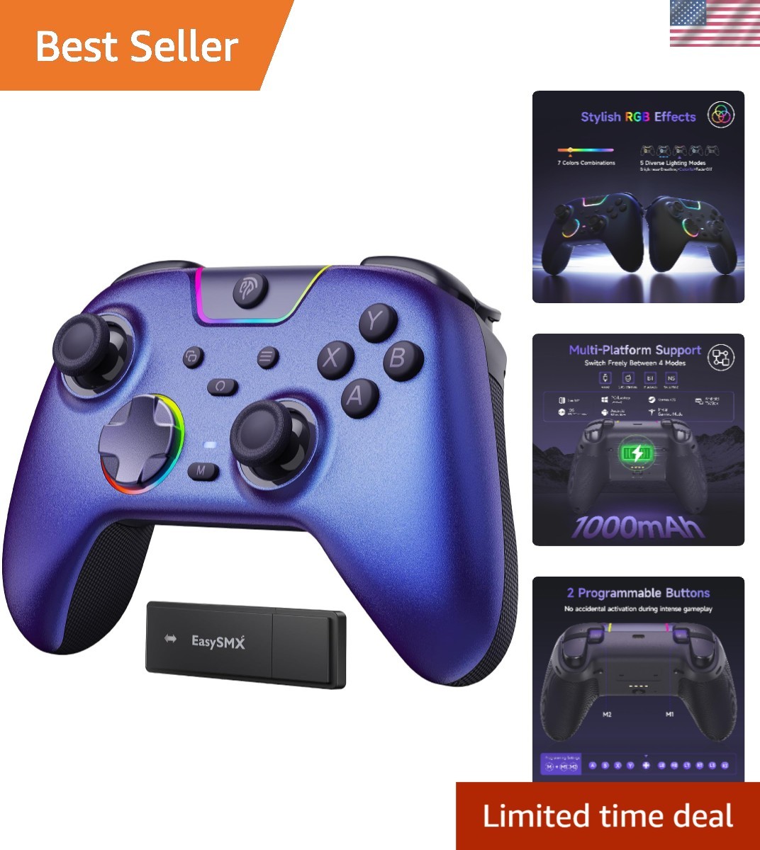 Ultra-Responsive X05 Pro Wireless PC Controller with 1000mAh Battery, Purple