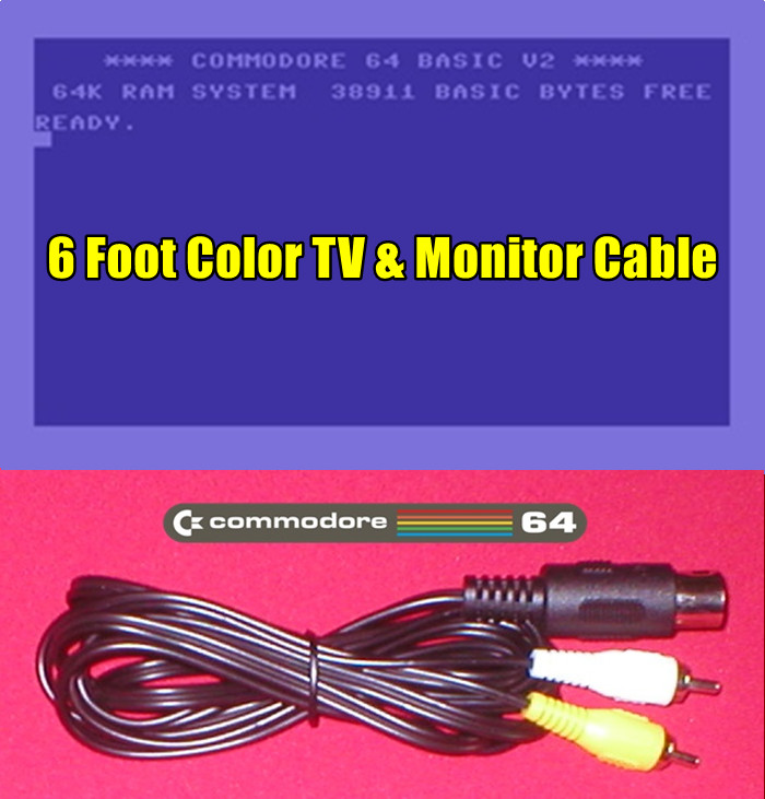 6Ft Color AV TV & Monitor Composite Cable for Commodore 16 C116 Plus/4 Computer
