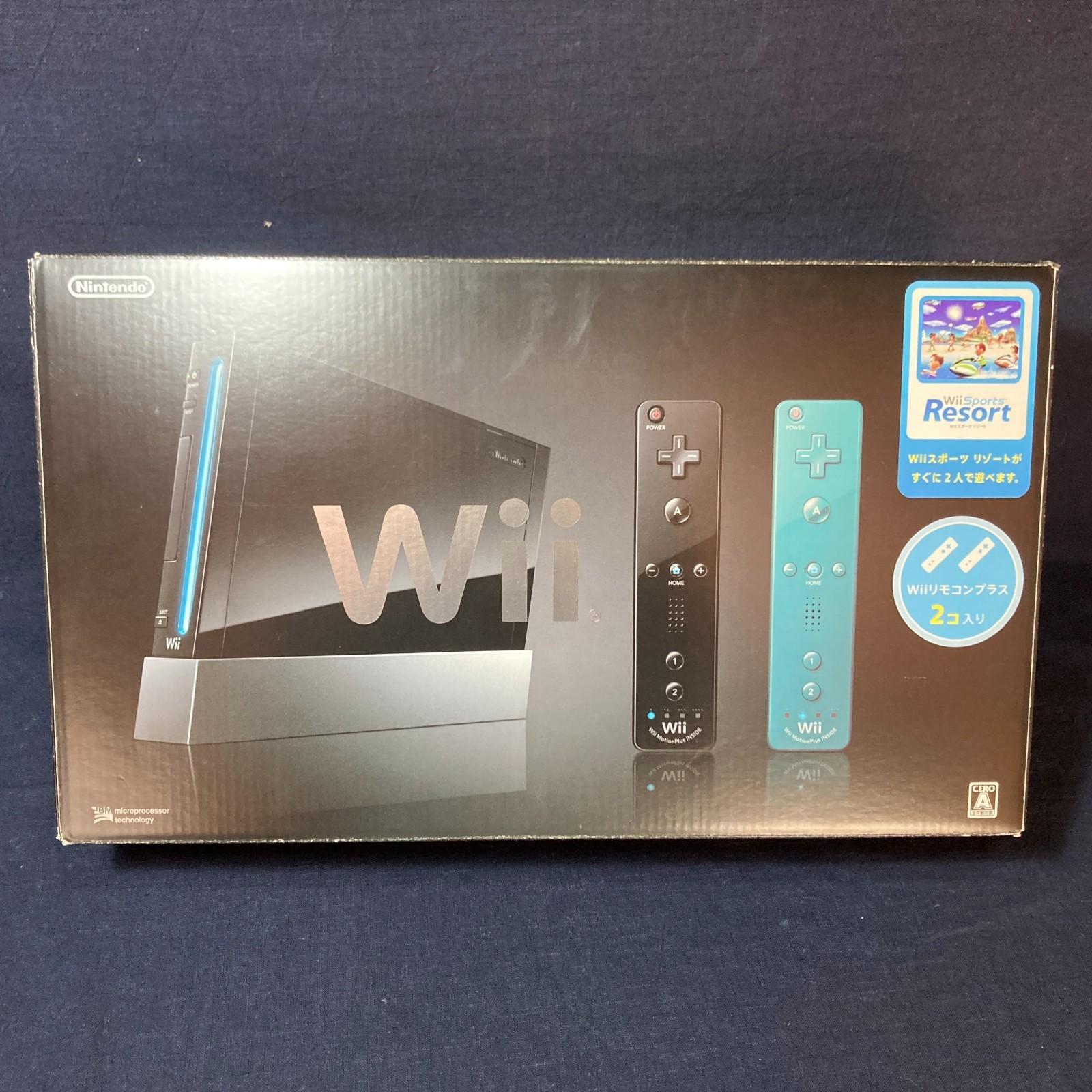 Nintendo Wii Console Black Boxed Wii Sports Resort Bundle 2 Controllers CIB JP