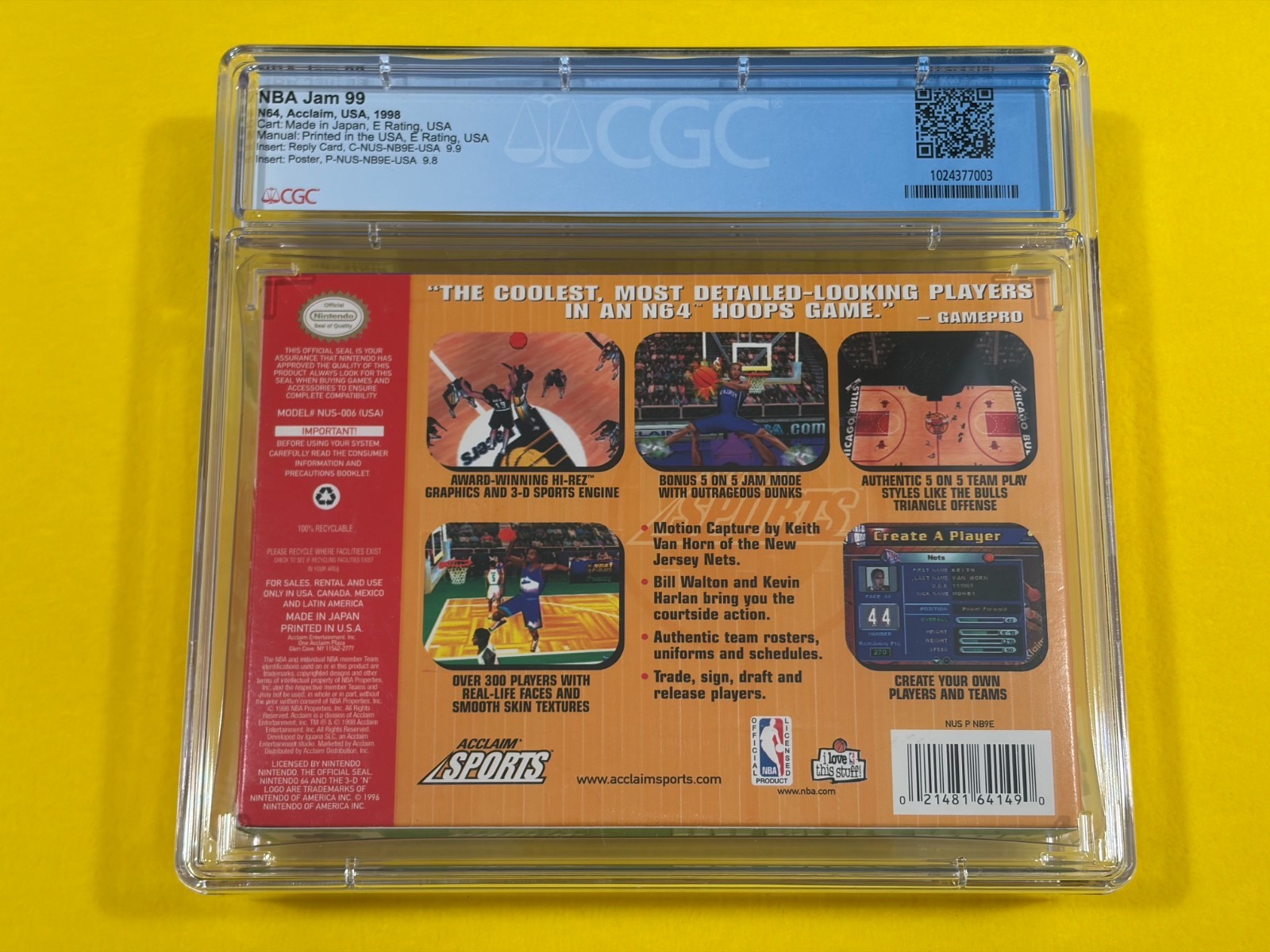 NBA Jam 99 (1st Print, CGC 9.2 w/ 10 GEM Cart!) Nintendo 64 N64 not WATA 😊
