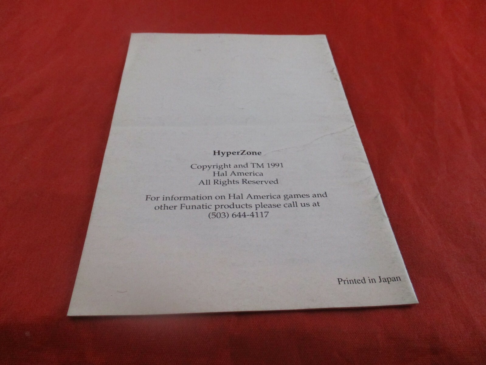 HyperZone Super Nintendo SNES Instruction Manual Booklet ONLY Hyper Zone