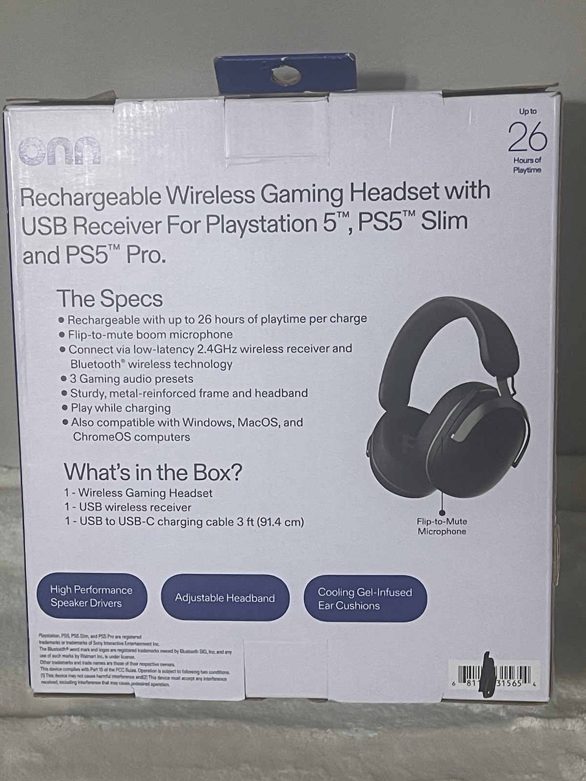 onn Wireless Gaming Headset for PC/PlayStation 5, Bluetooth/2.4GHz, Black