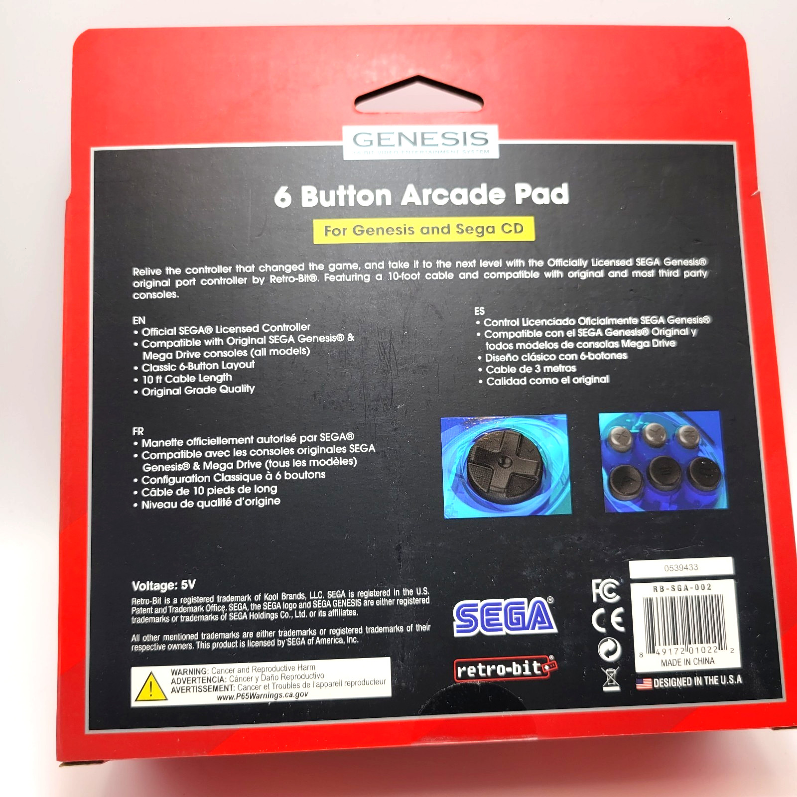 Retro-Bit Official Sega Genesis Controller 6-Button Arcade Pad – Clear Blue