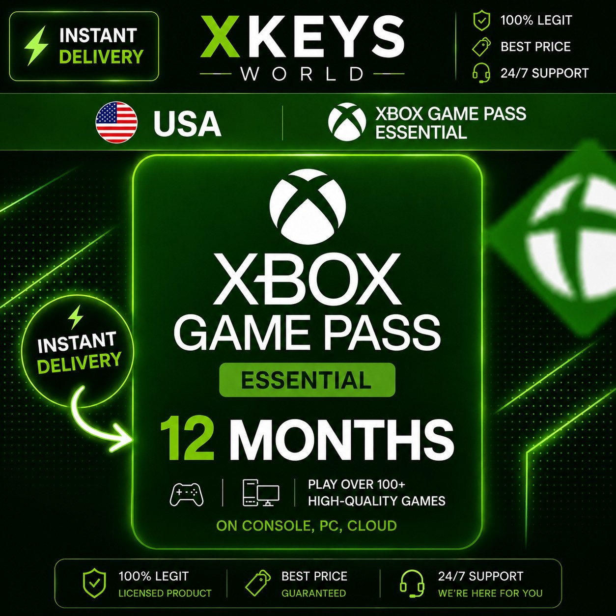 Microsoft Xbox Game Pass Essential 12 Month Membership (Formerly Core)