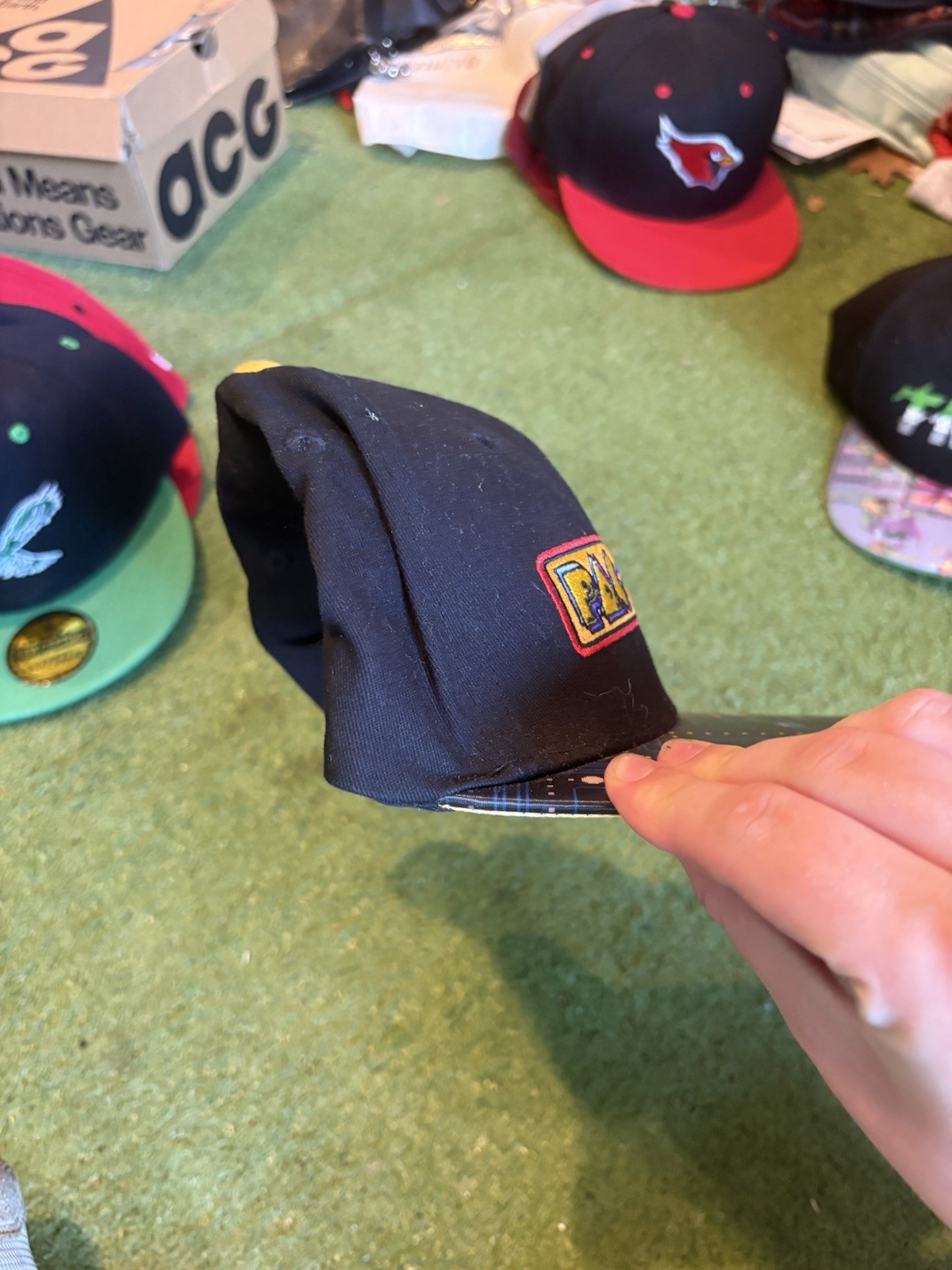 Pac-Man Adjustable Snapback Hat Black & Yellow Arcade Maze Print Brim