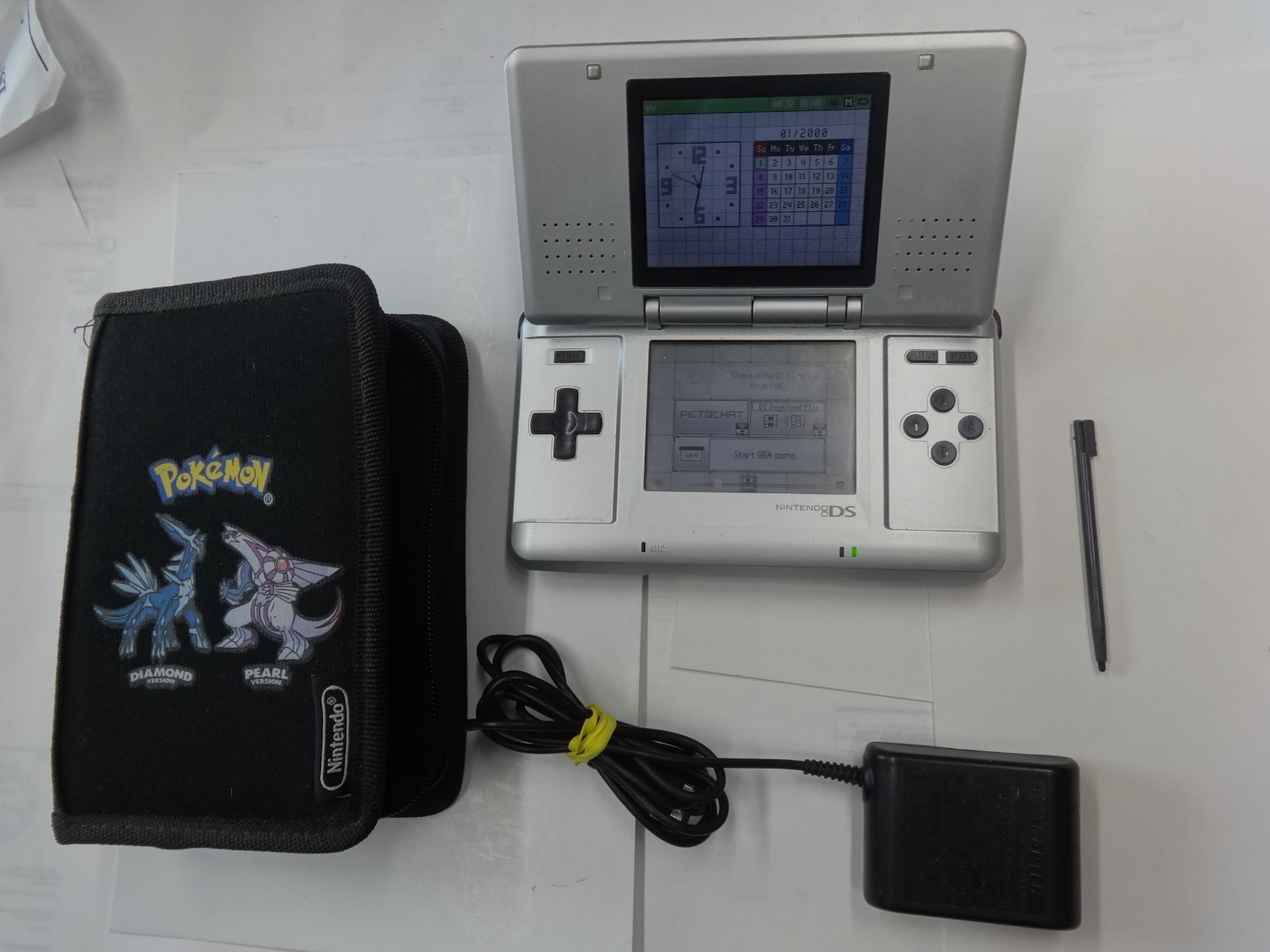TESTED & WORKING Nintendo DS Silver Handheld System Console W/ Charger Case Game