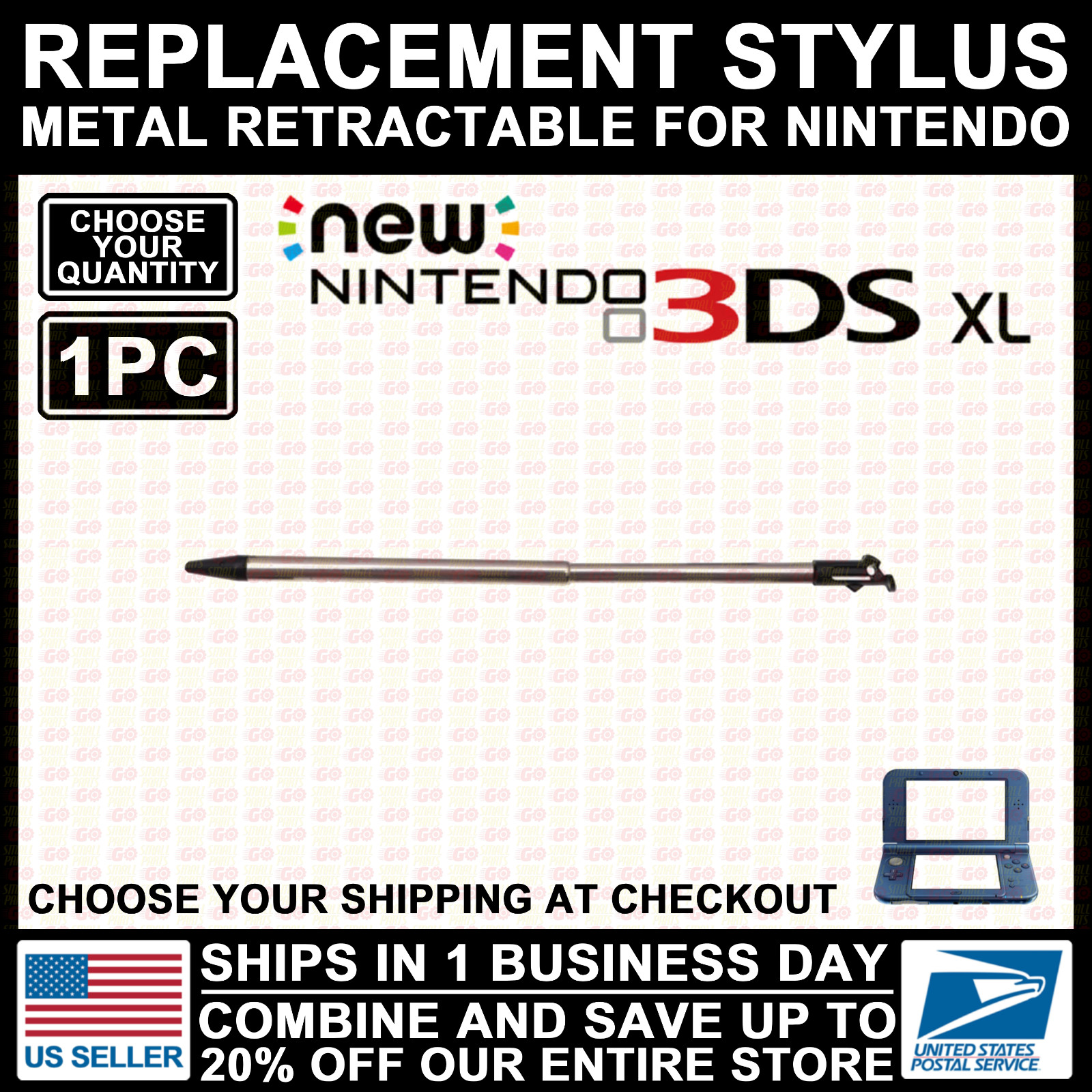 New 3DS XL Metal Retractable Stylus For Nintendo Touch Pen Replacement Black
