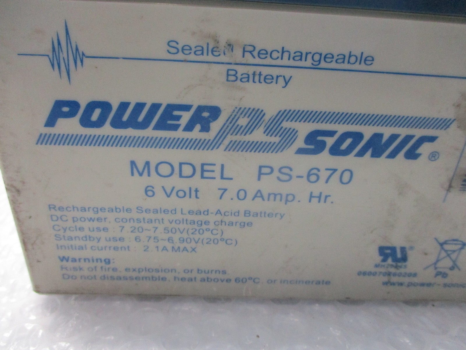 POWER SONIC PS-670 SEALED RECHARGEABLE BATTERY NSNP