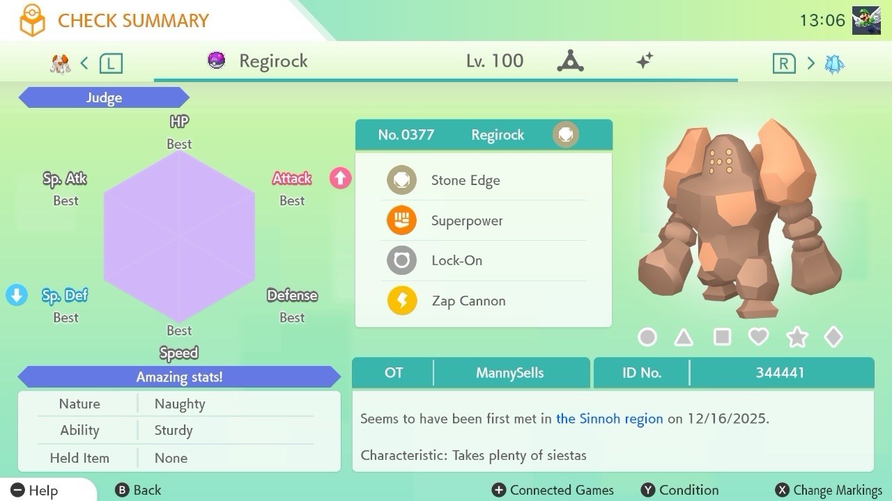 BDSP Caught Legendaries Shiny/Non Shiny, 6IV, Level 100, EVs 6HP 252ATK 252SPE