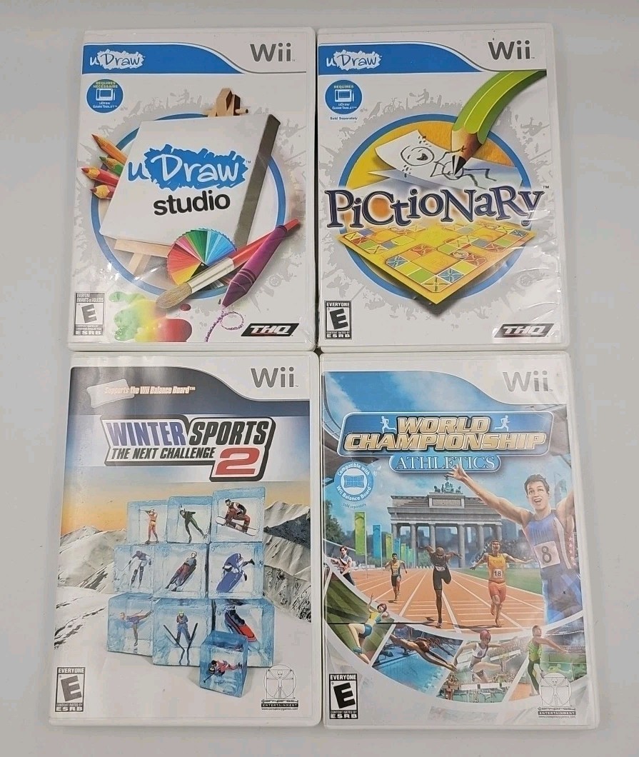 NINTENDO Wii With Balance Board 2 Remotes Udraw 2 Wheels 2 Nunchuks & 6 Games