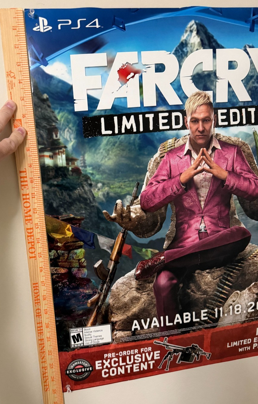 Far Cry 4 Limited Edition PS4 GameStop Promotional Poster 22×25 Ubisoft Rare