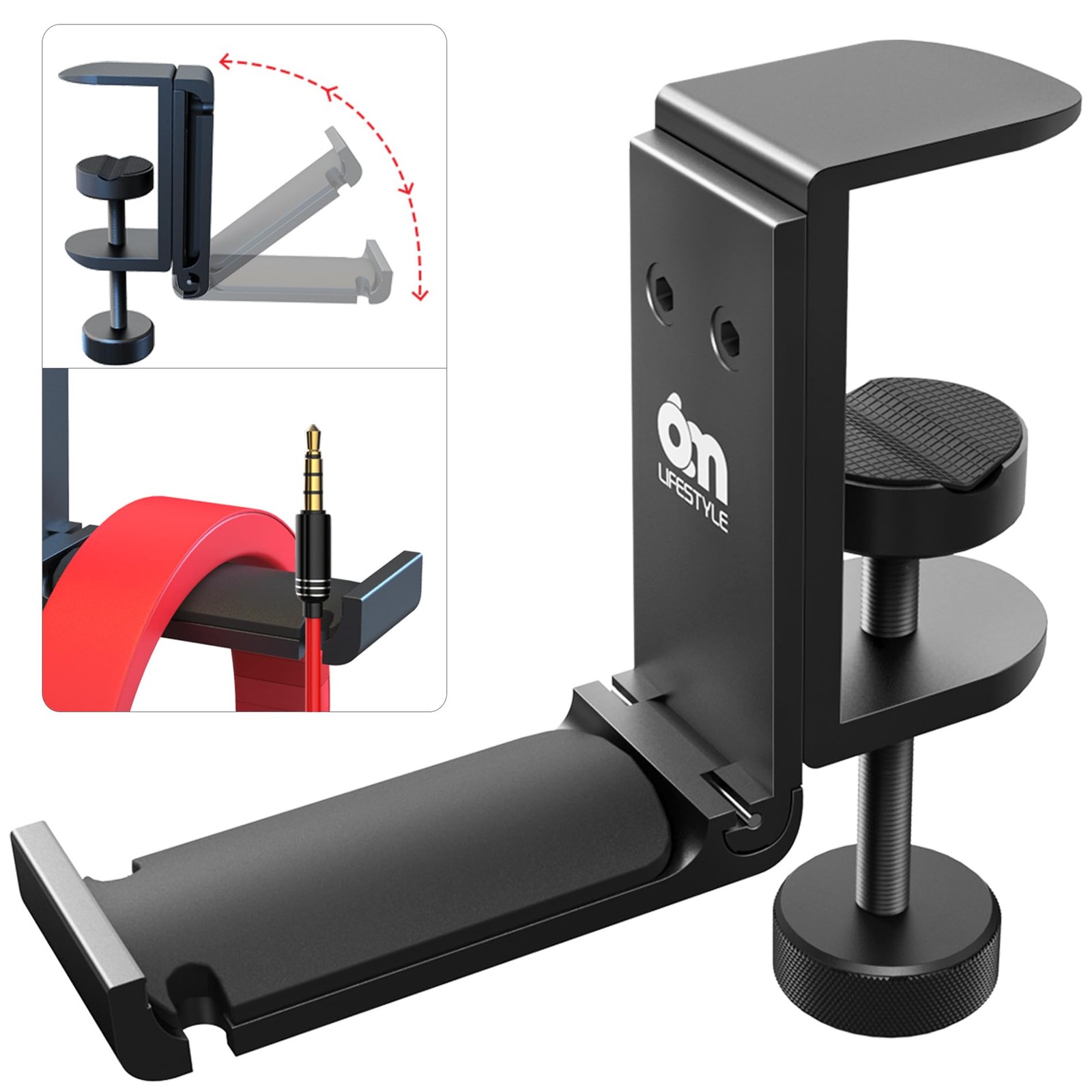 Foldable All Aluminum Headphone Hook Holder for Desk, Under Desk Headphone Ha…