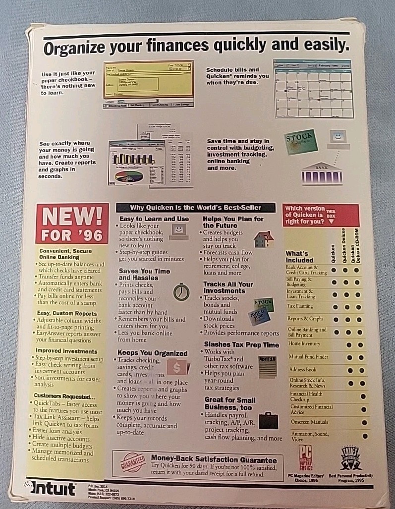 Quicken 96 (PC, 1995) 6 Floppy Disc Program For Windowa 96