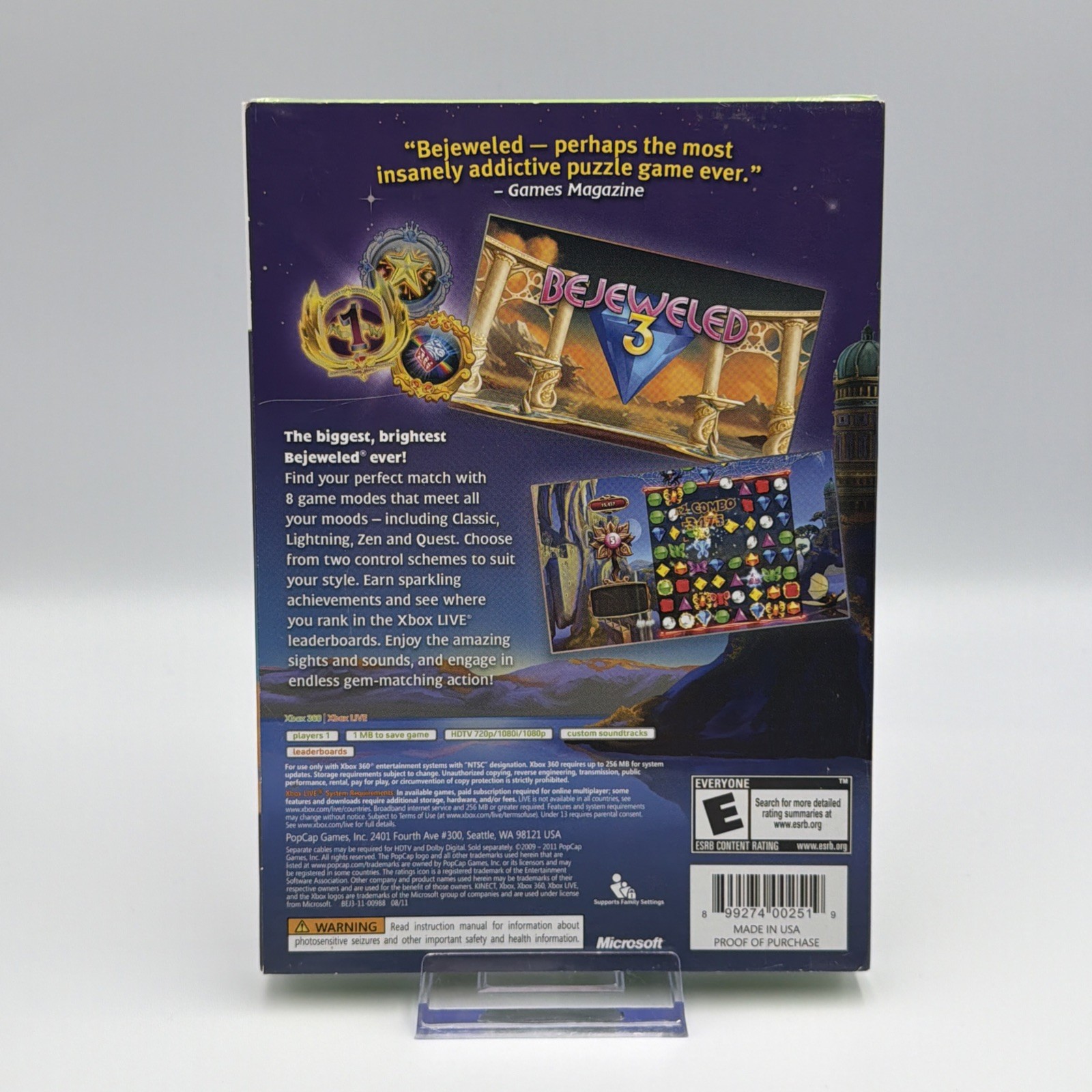 Xbox 360 Video Game Bejeweled 3 New Sealed Microsoft Xbox w/ Slipcover 🔥