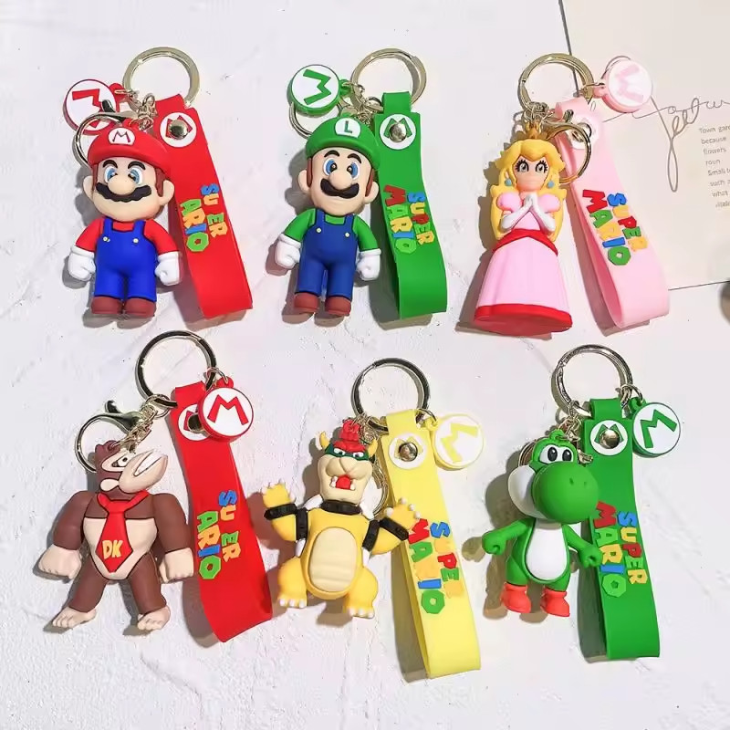 Super Mario Keychain Figure 3D Backpack Clip Keyring Pendant