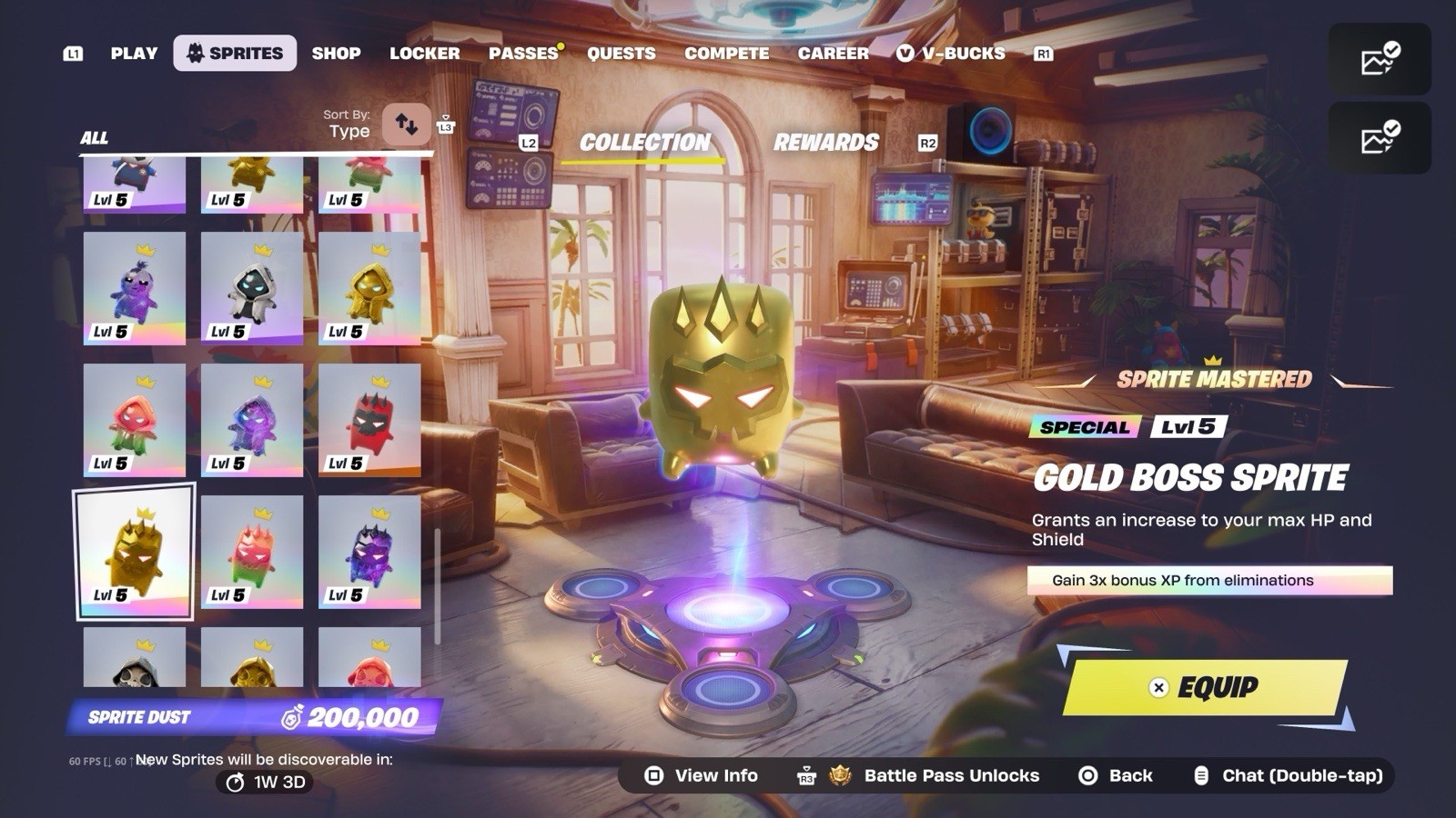 Fortnite Sprites All LVL 5 Normal, Gold, Gummy, Galaxy Sprites ALL MASTERED