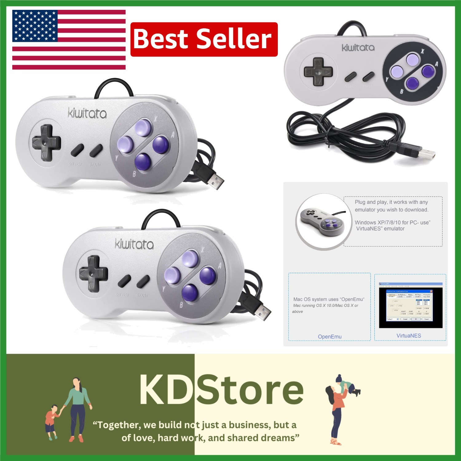 Ergonomic 2-Pack SNES USB Controllers for Windows and Mac – Retro Gaming Delight