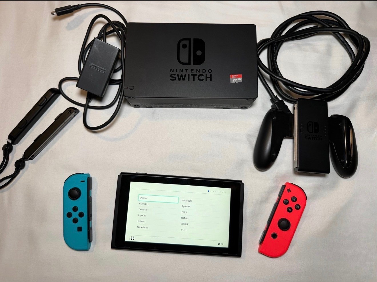 Nintendo Switch System 32GB Console w/Neon Red Blue Joy-Cons in Box 128 SD