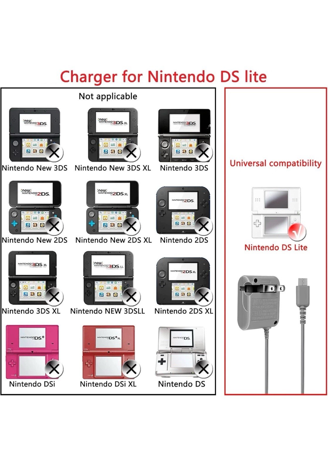 Cable Cargador de Pared Compatible con Consola Nintendo DS Lite NDSL