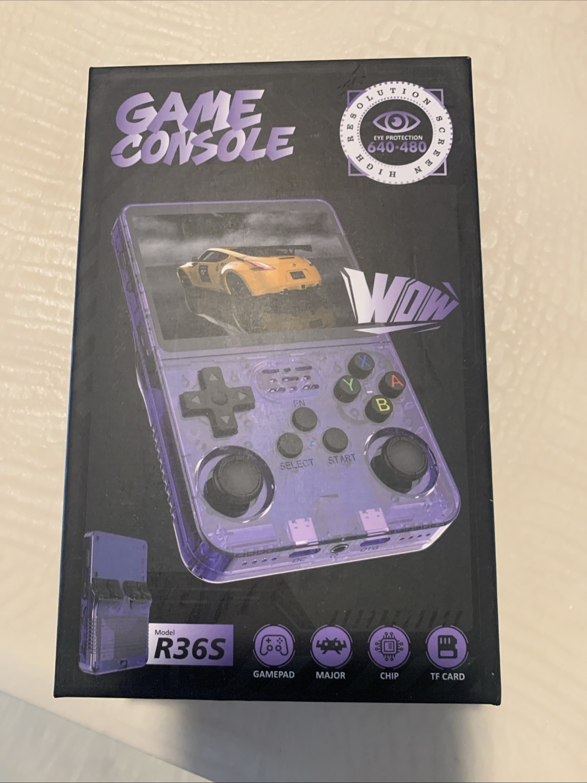 R36S Handheld Game Console 640×480 Quad-Core ARM 1GB RAM Purple 64 Gb TF Card