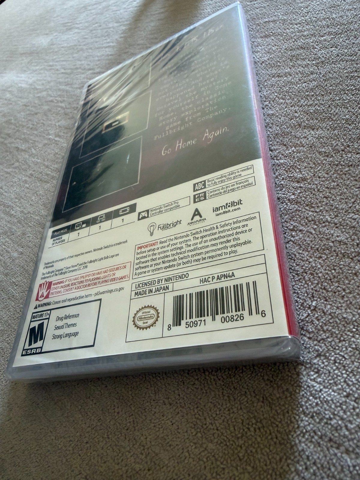 Gone Home Nintendo Switch iam8bit Exclusive Limited Physical Edition New Sealed
