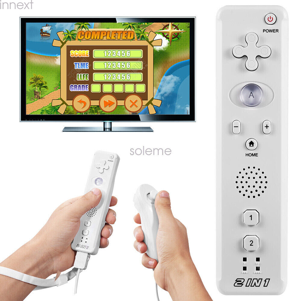 2 in 1 Motion Plus Remote Controller + Nunchuck Set for Wii & Wii U Video Game