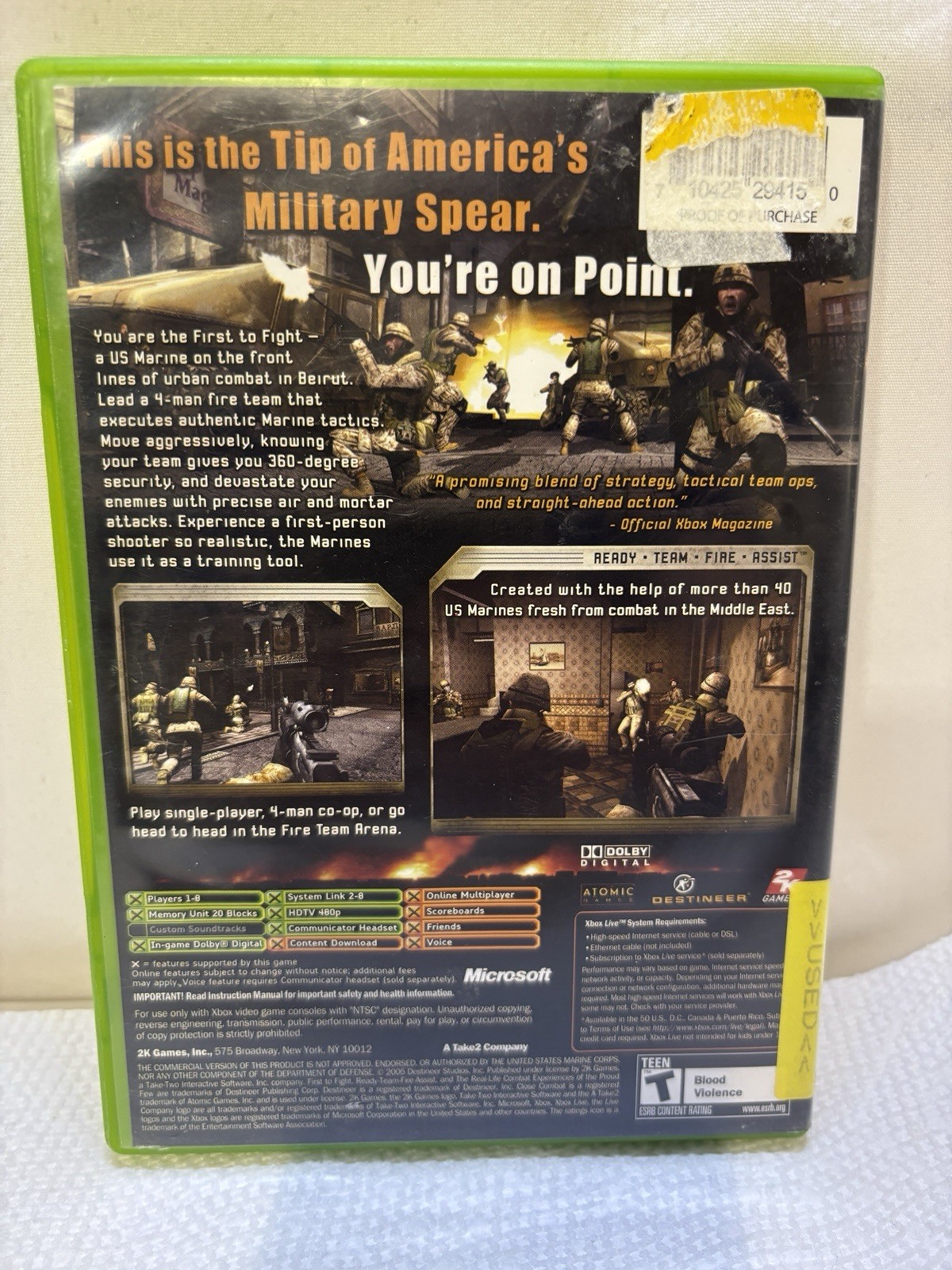 Close Combat: First to Fight (Microsoft Xbox, 2005) No Manual