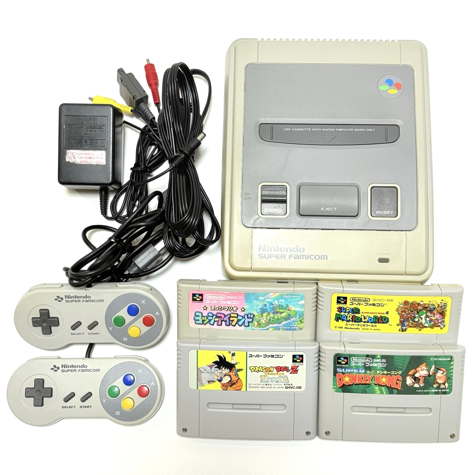 Nintendo Super Famicom Console Bundle 2 Controllers 4 Games SNES SHVC-001 Japan