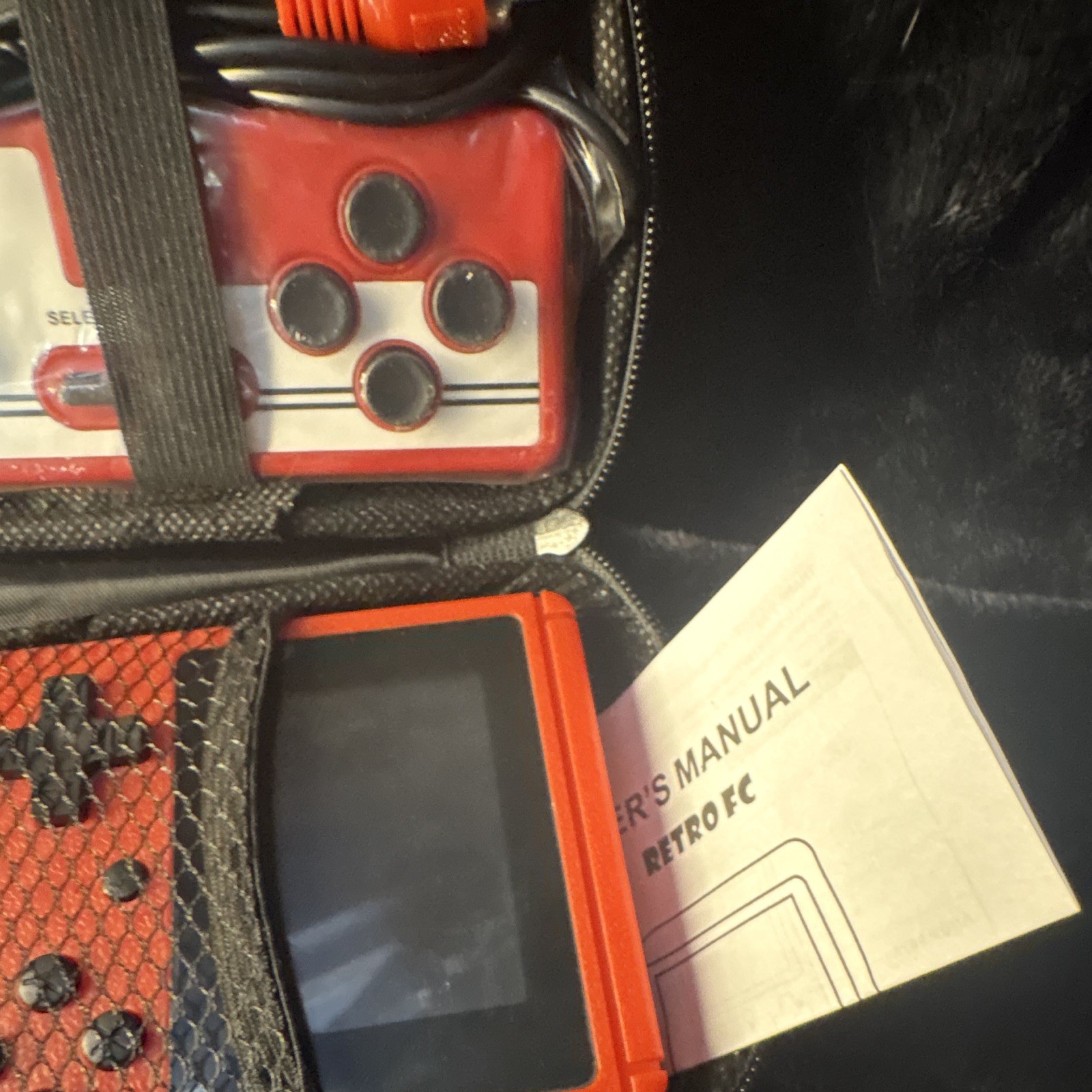 Retro FC Handheld System Red/Black w/ Case, Controller, AV Composite RCA Cables
