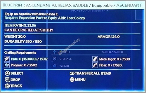 Ark Ascended PVE – BP: Ascendant Aureliax Saddle 124 ( PC / Xbox / PS5 )