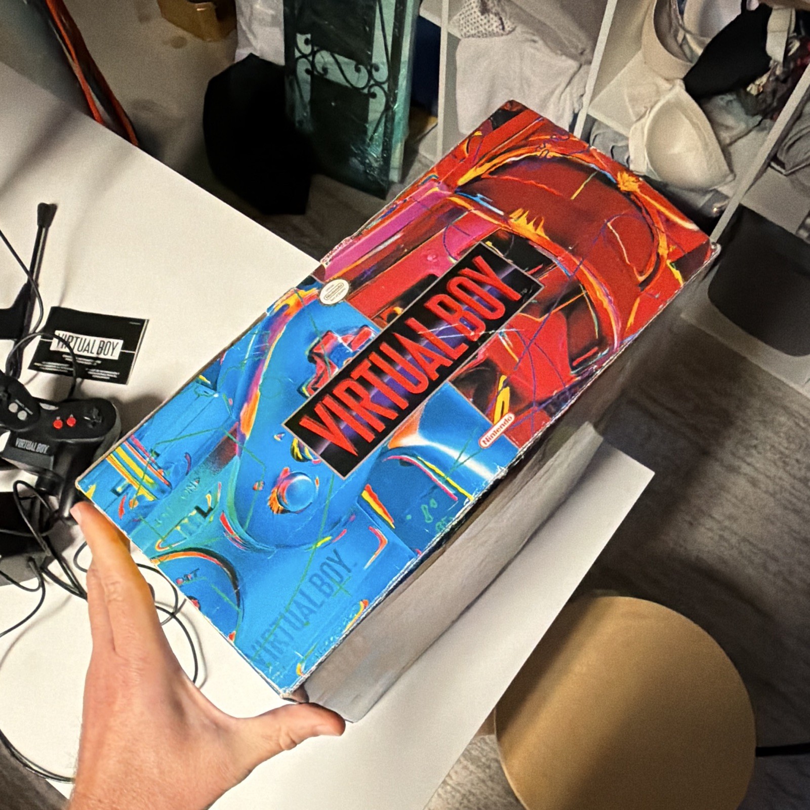 Tested -Nintendo Virtual Boy Console w/ Box, Stand/Headset, Controllers & Cables
