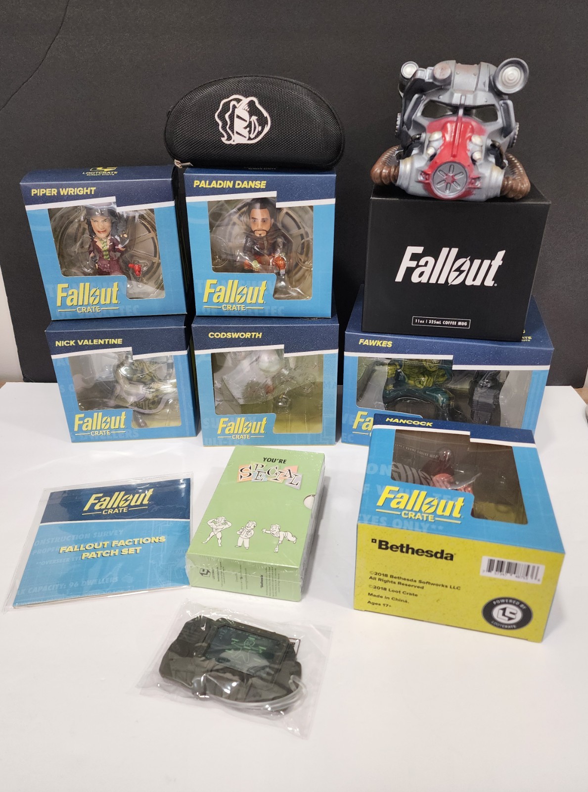 Lot of Fallout Loot Crate Figure Mug Glasses Patch Coin Bank