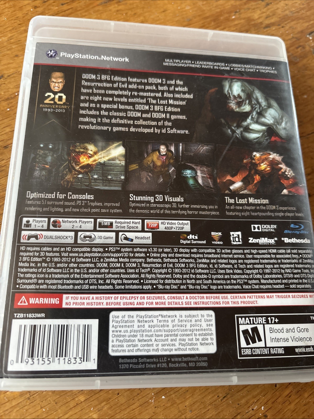 Doom 3 — BFG Edition (Sony PlayStation 3, 2012) Case Only