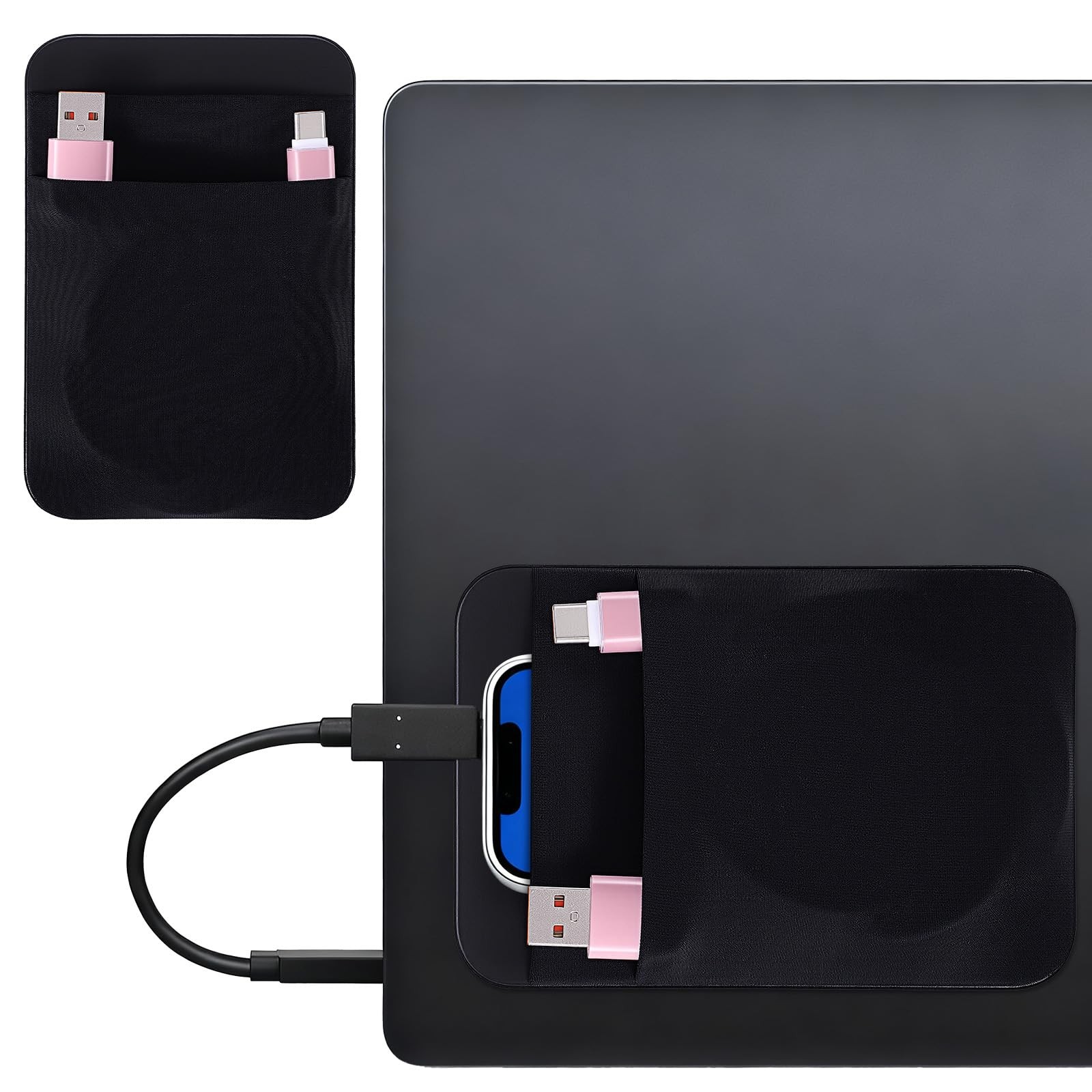Gsbnjuy Portable Hard Drive Sleeve 2-Pocket Stick On Pouch Reusable Adhesive