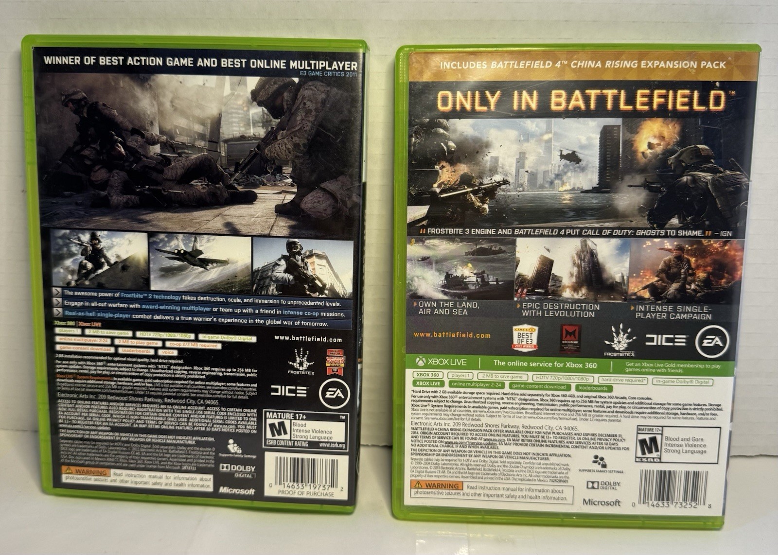 XBOX 360 Battle Field 3 & 4 (w/ Bonus In-Game Content On #4 Only) Video Games