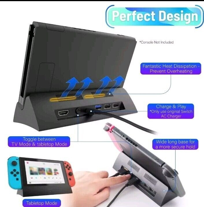Portable Dock Station Nintendo Switch Type C to HDMI TV Charging Dock Station US
