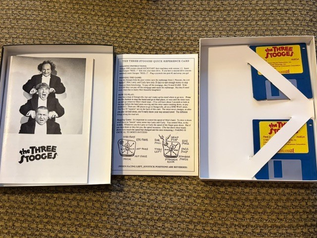THREE STOOGES CINEMAWARE AMIGA GAME W/ BOX + PAPERS CLASSIC COMPUTER SEE PICS