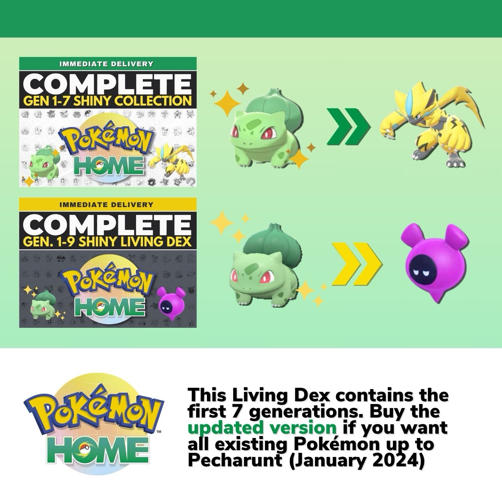 Pokémon HOME Gen 1-7 Shiny Living Dex Complete Pokedex up to Zeraora 2017 Custom