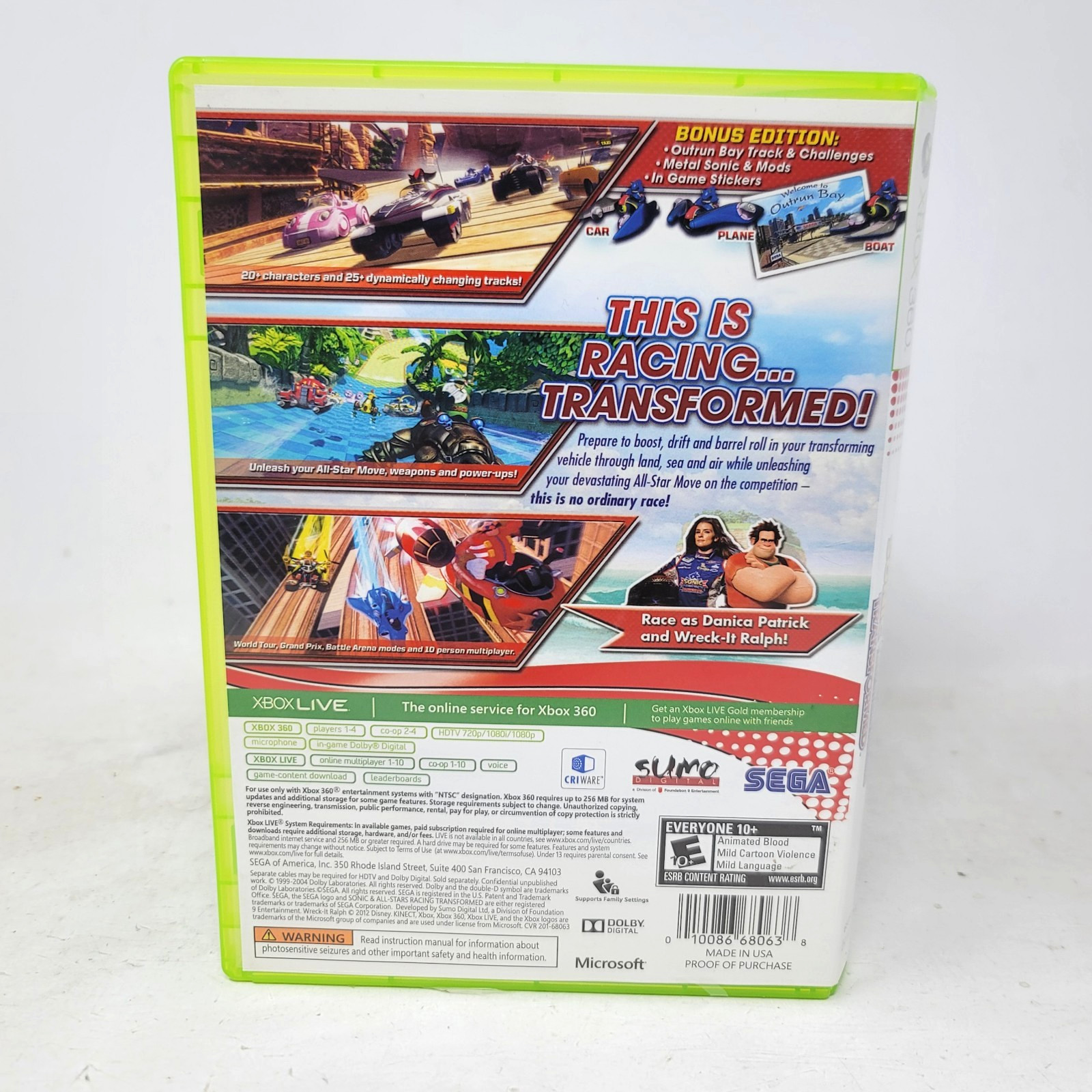 Sonic & All-Stars Racing Transformed (Microsoft Xbox 360, 2012) CIB Complete