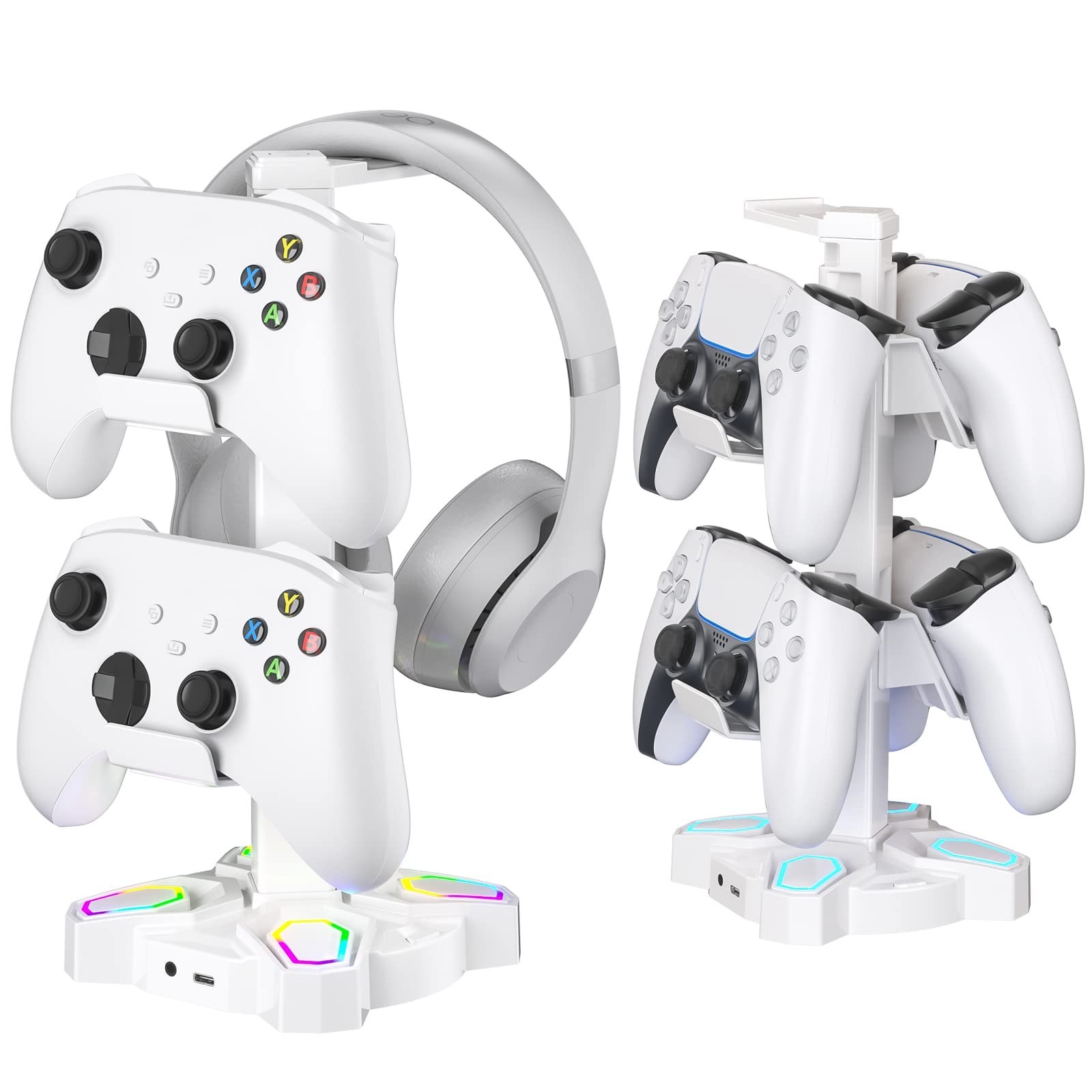 Gaming Headset Stand with RGB Light, 2 USB Ports & 3.5mm Audio Jack – Desktop Ac